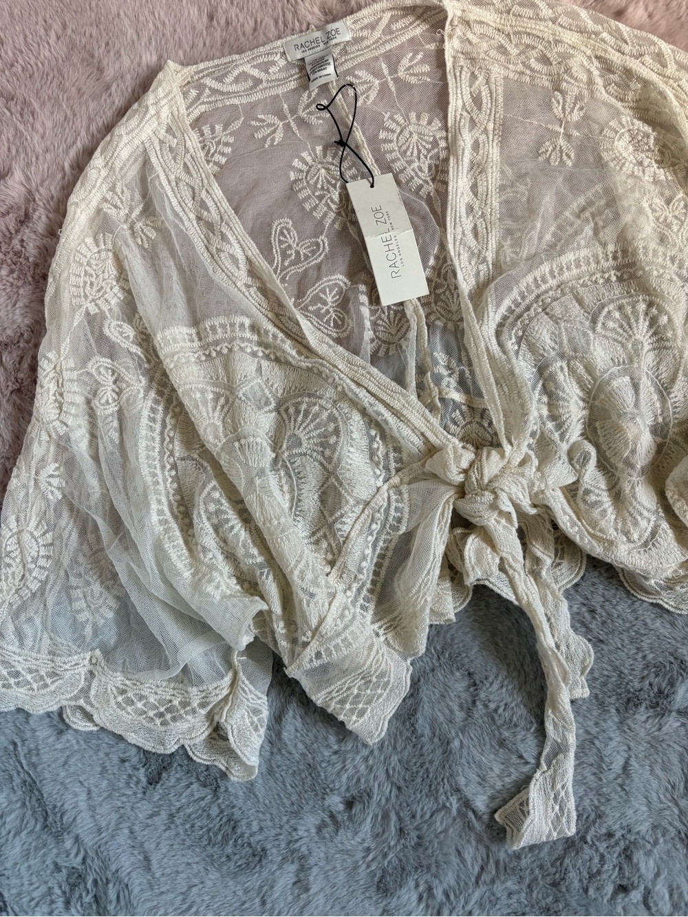 Rachel Zoe ivory beige lace shrug cardigan
